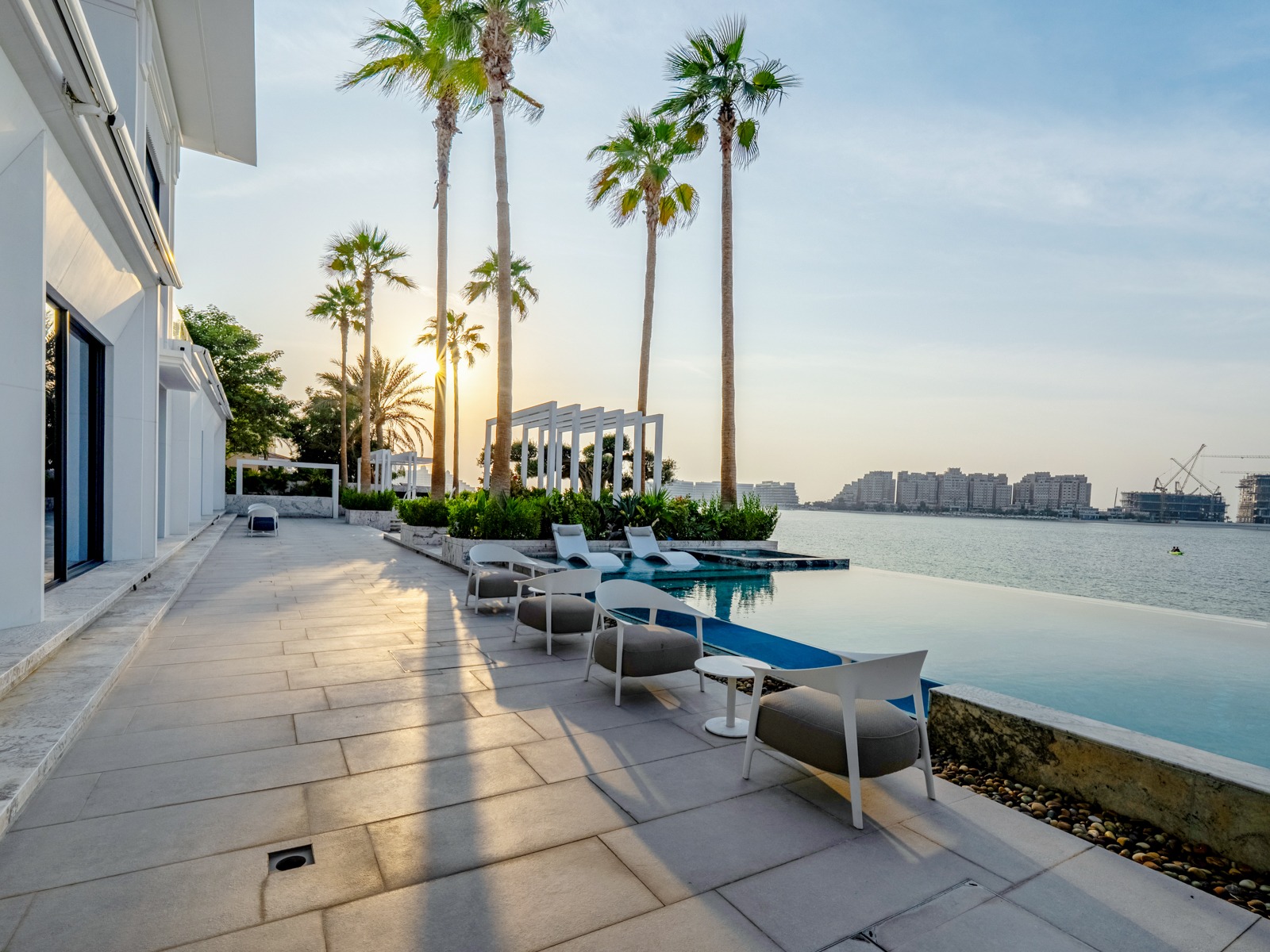 Poolside terrace at golden hour